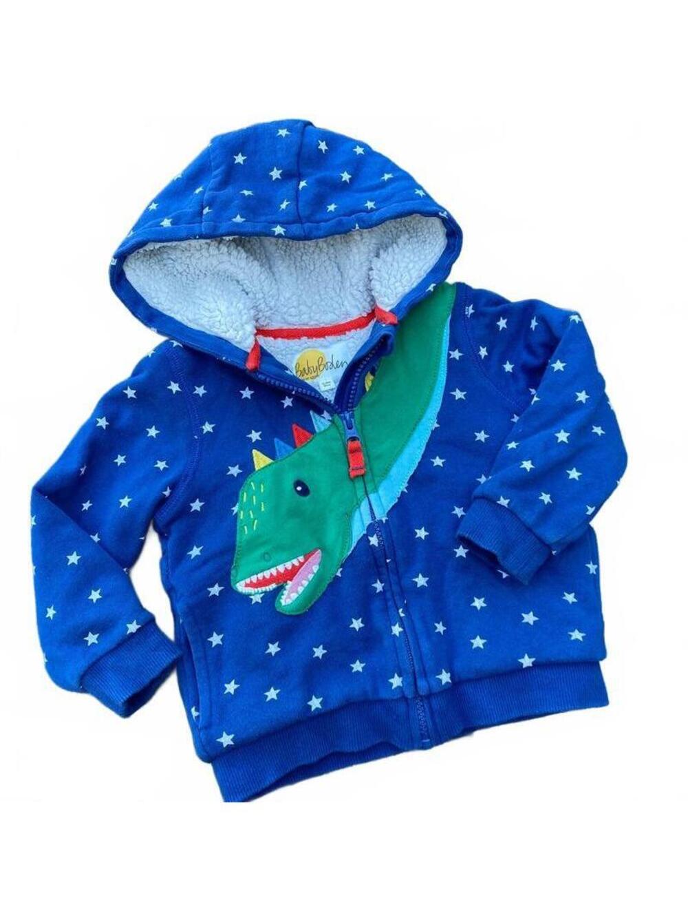 Mini Boden Sherpa Lined Dino Sweatshirt 12-18 months